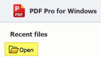PDF Pro Open button highlighted. 