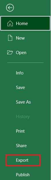 Export button in Microsoft Excel with red box around it.