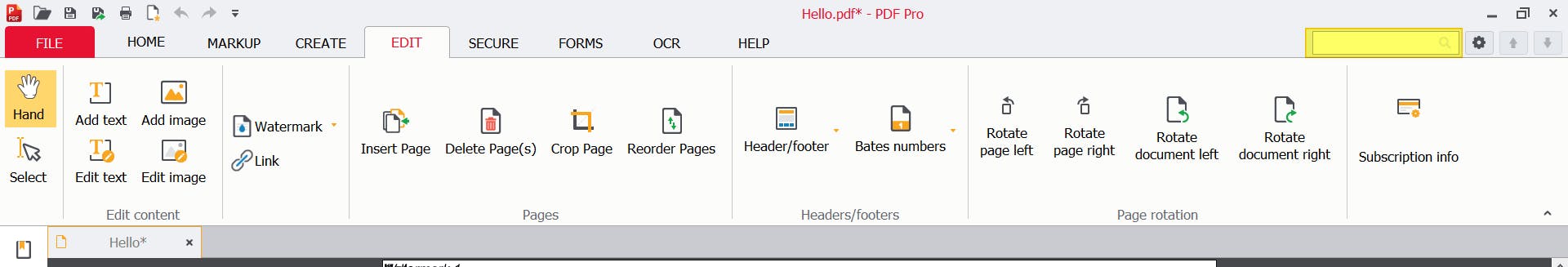PDF Pro with Search Bar highlighted.
