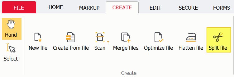 PDF Pro's Split File button is highlighted.