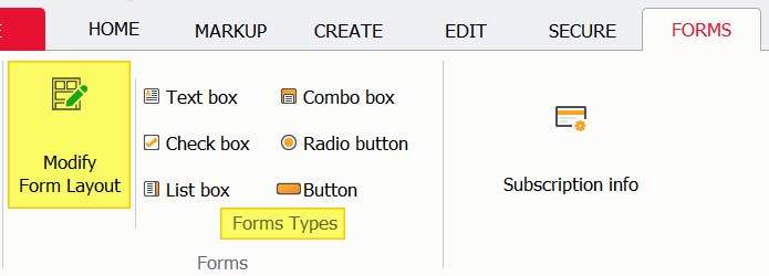 Modify Form Layout button and Form Types section highlighted