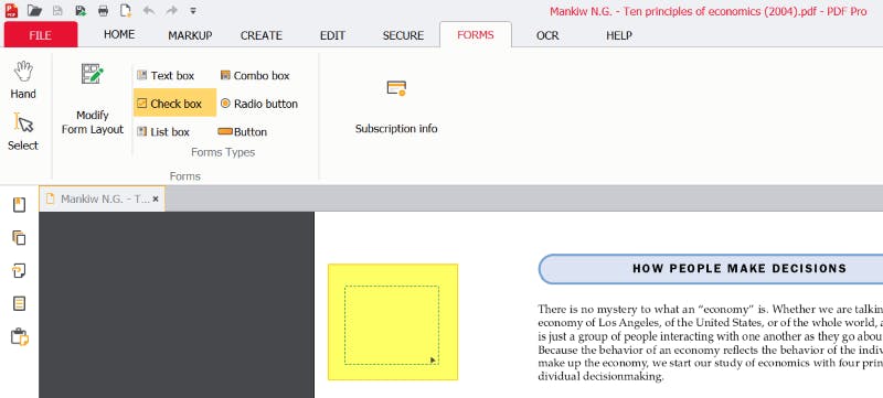 A dotted square and mouse cursor are highlighted in PDF Pro. 