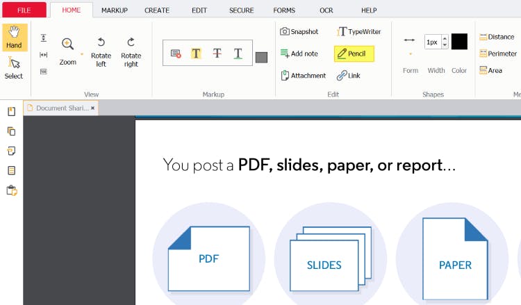 Pencil tool button highlighted in PDF Pro. 