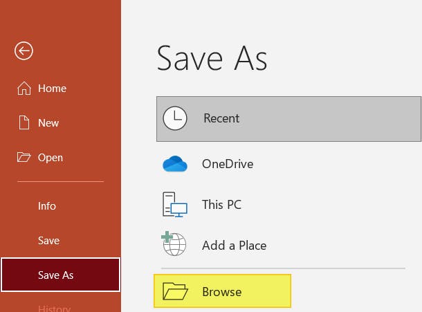 Browse button highlighted in PowerPoint.