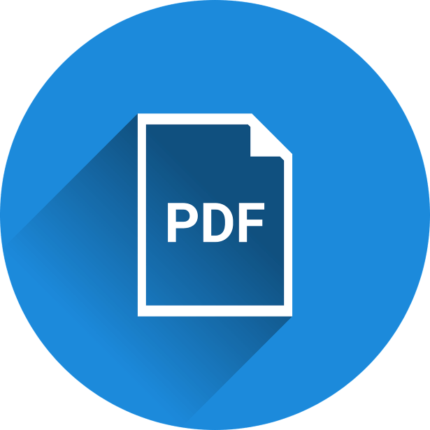 A pdf document icon within a blue circle