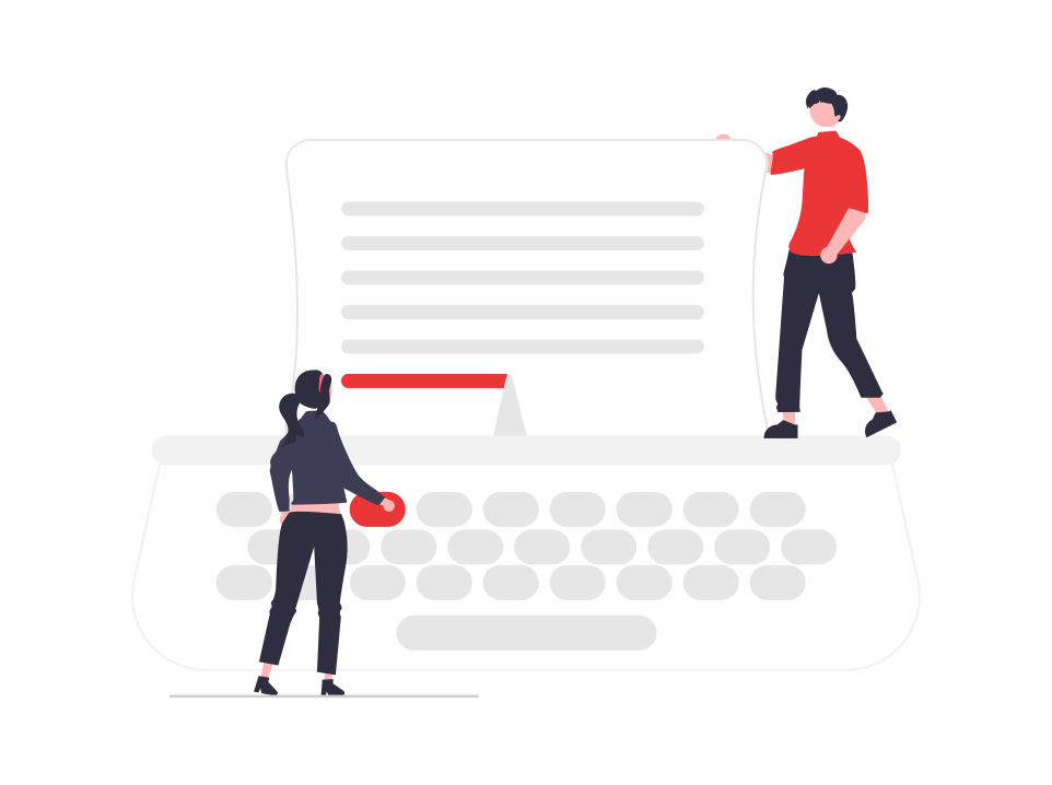 vector image of two people and a typewriter