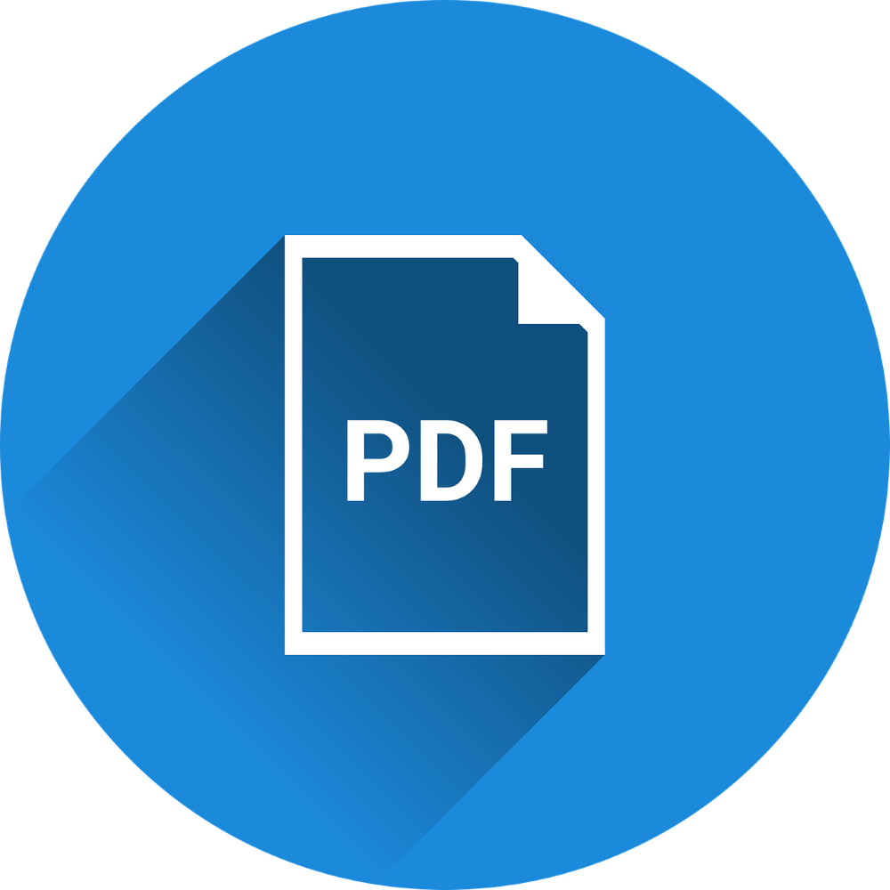 A pdf document icon within a blue circle