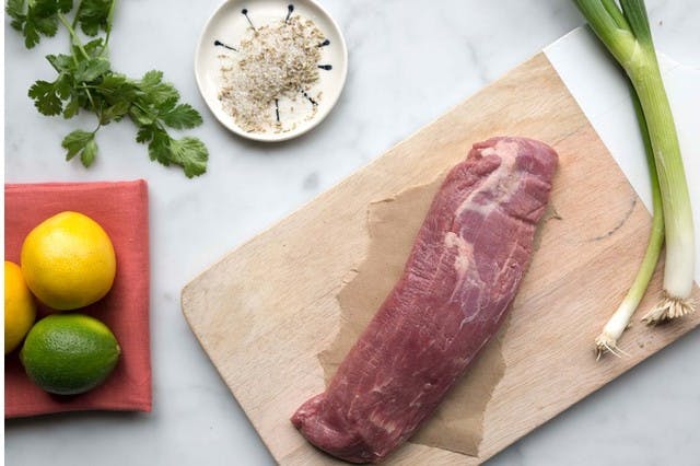 Brasstown Beef Flank steak with green onion and fresh lemons