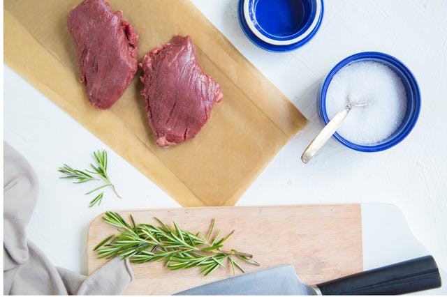 2 hanger steaks on deli paper