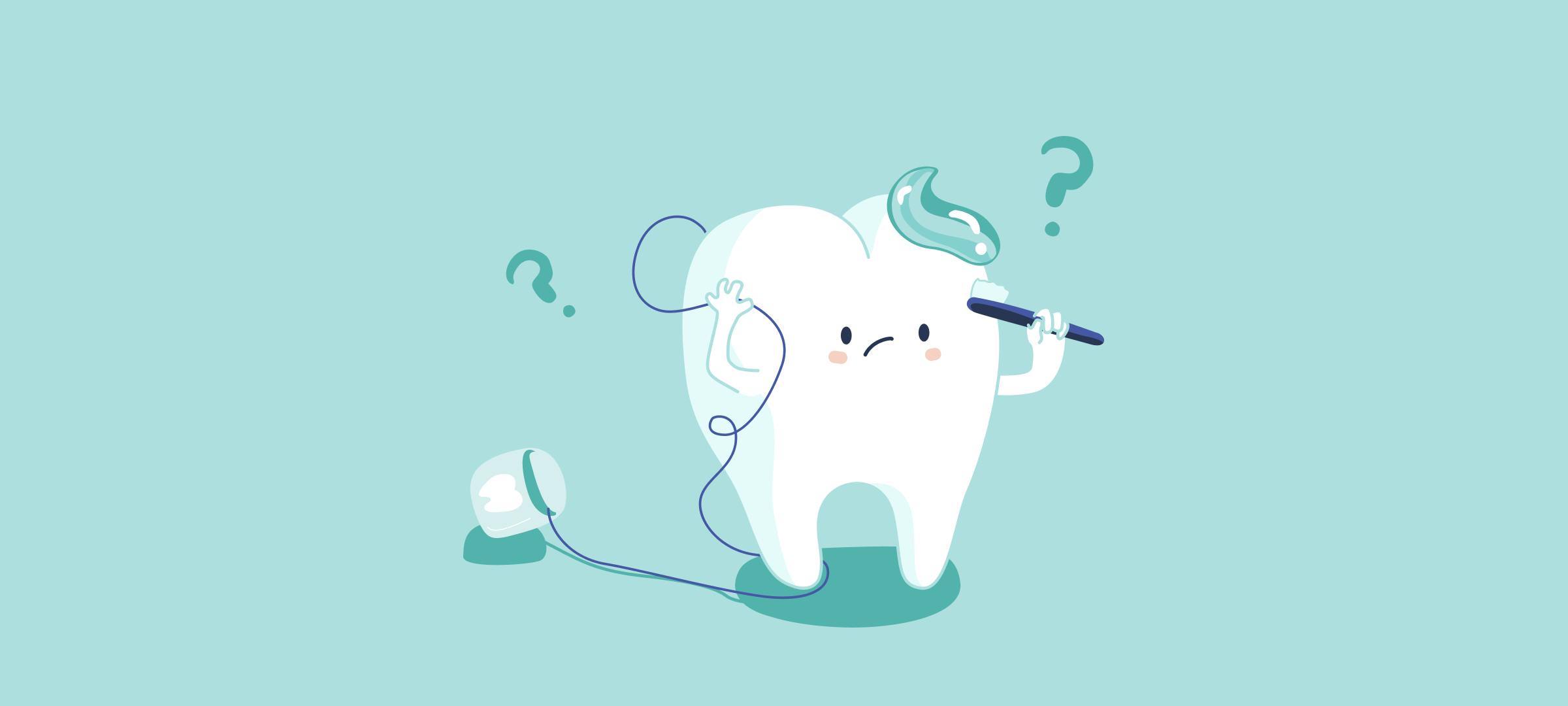 The Pearlii mascot wondering if he should brush or floss?