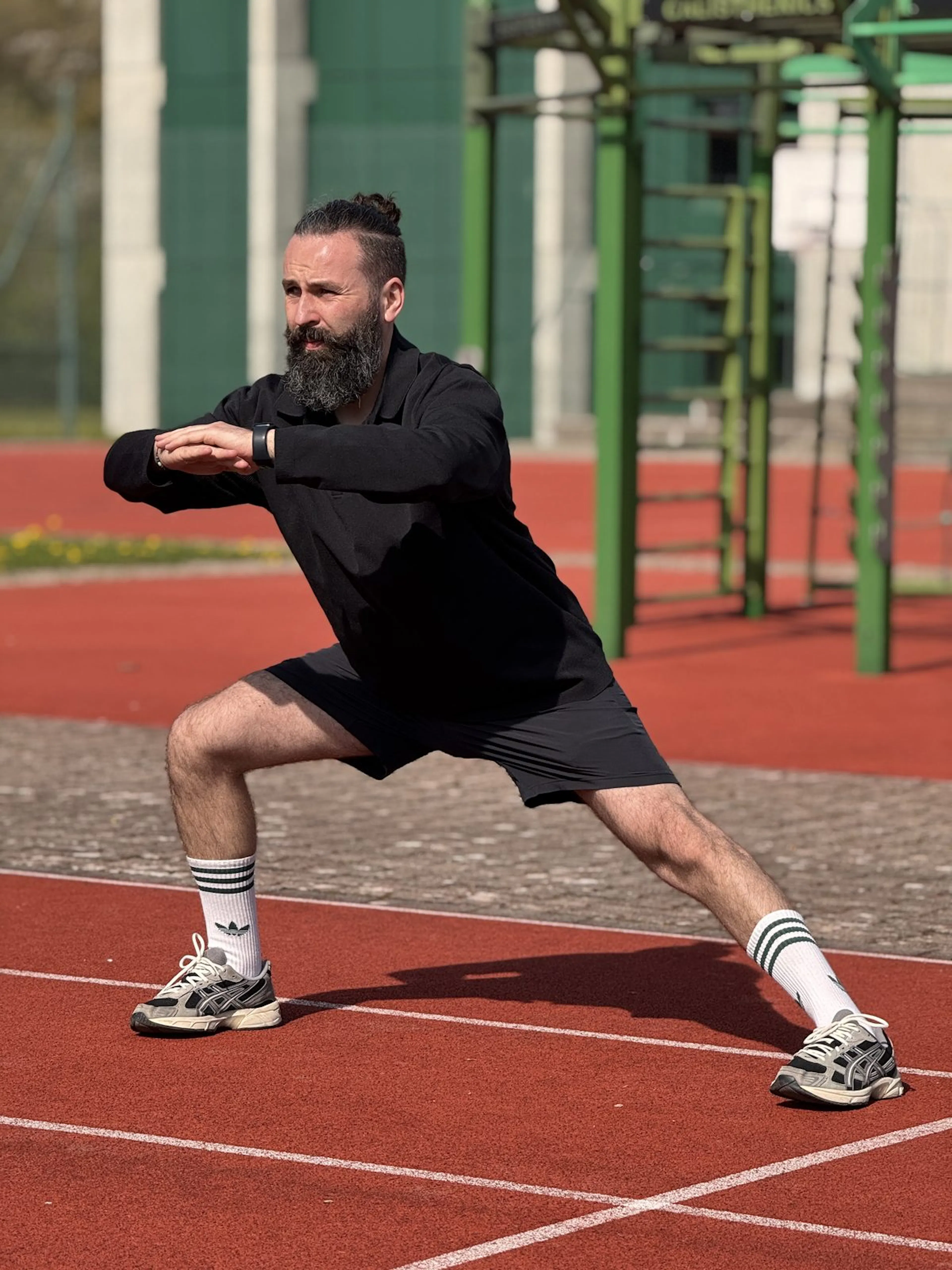 outdoor side-lunge — atmospheric