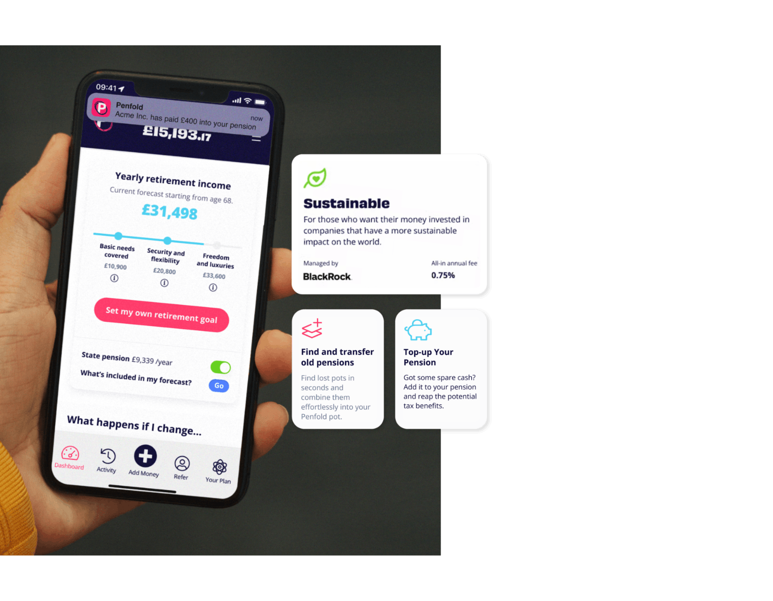 Penfold workplace pension app and sustainable fund