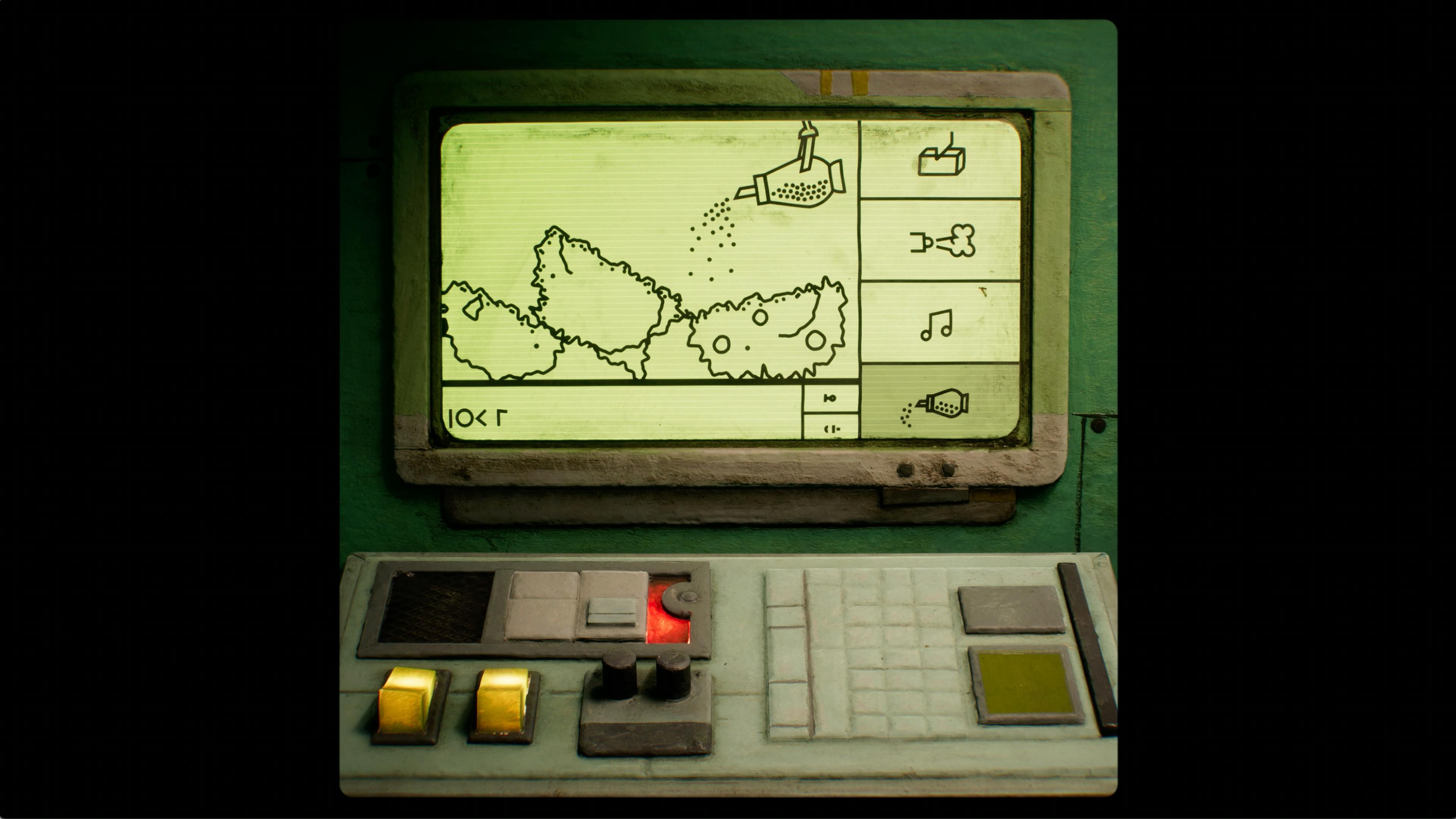 Mini game that involved selecting sugar to pour onto a rock sample. It's represented by simple lined drawings on the computer screen.