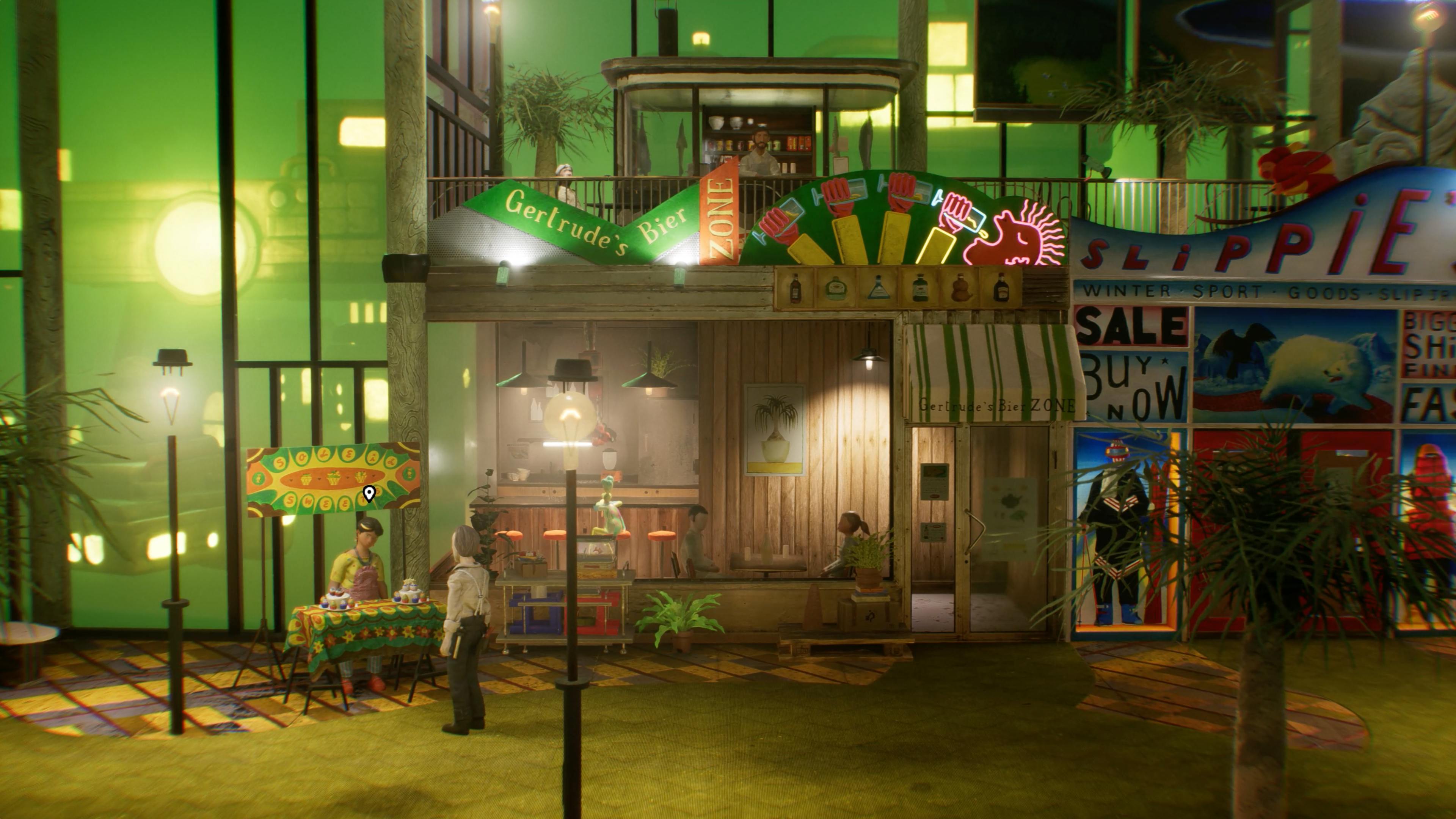 The Agora Arcade District, featuring several shops and restaurants.  