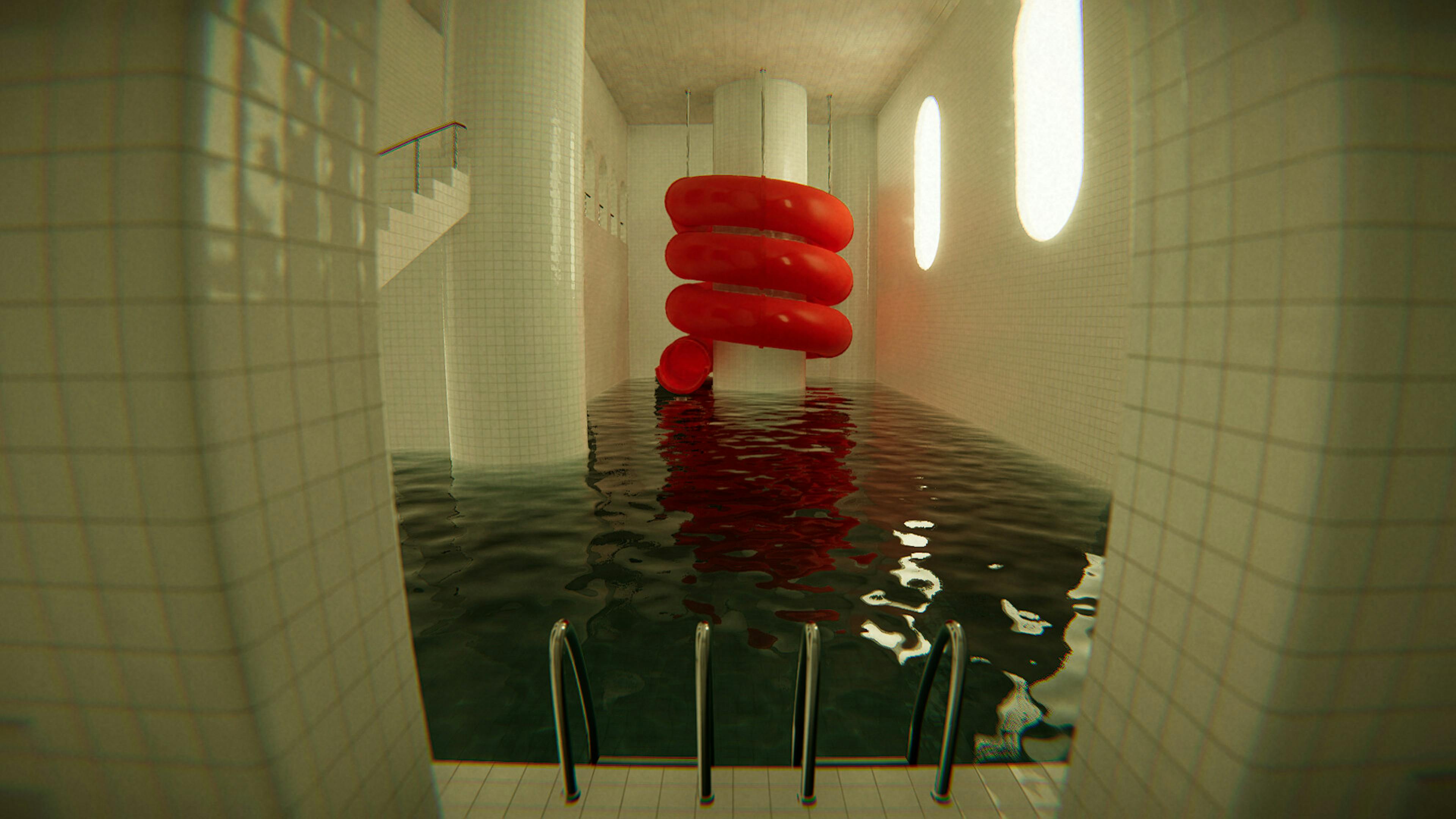 a pool with a slide.