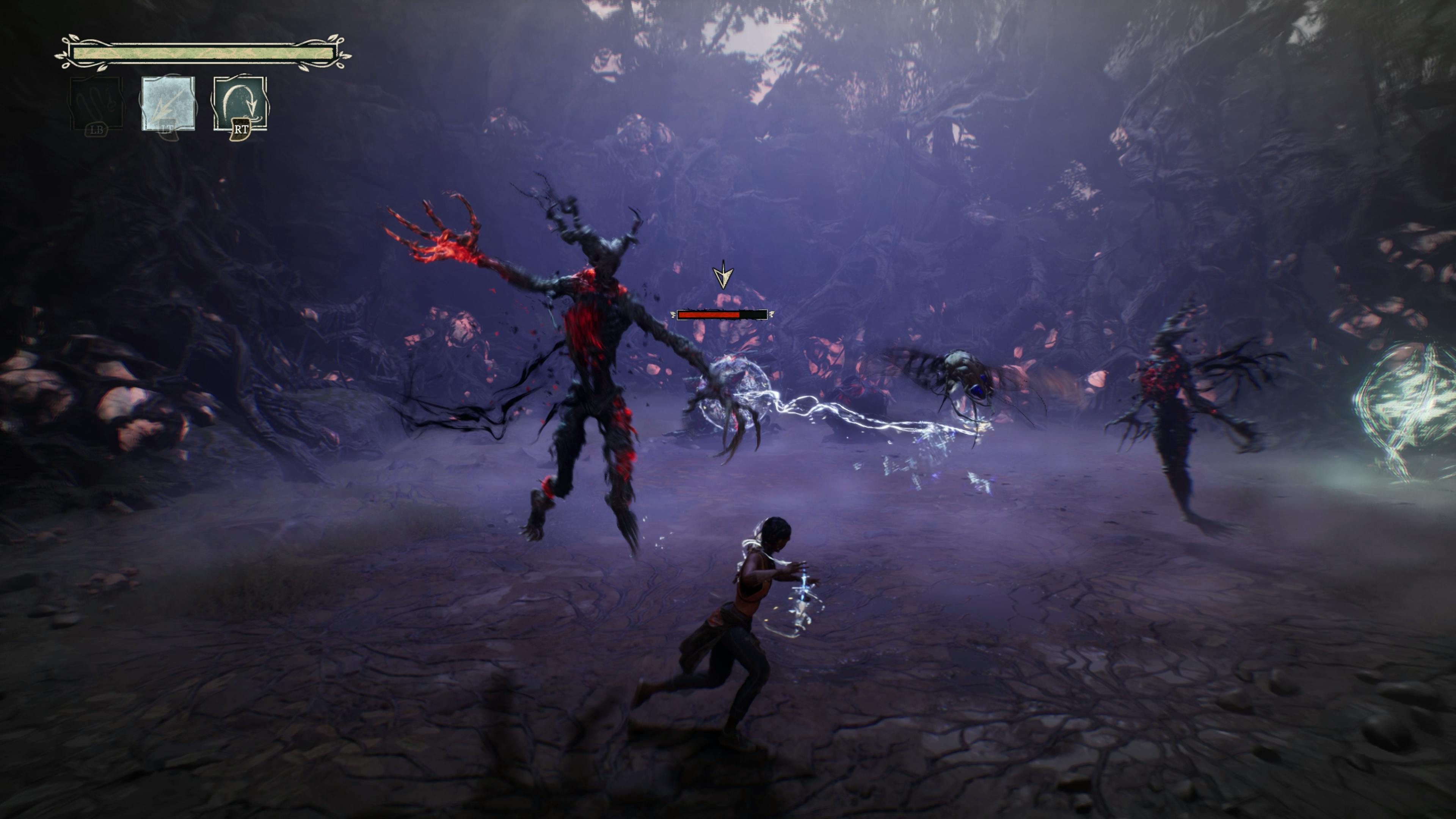Hazel fighting several Haints in an arena.