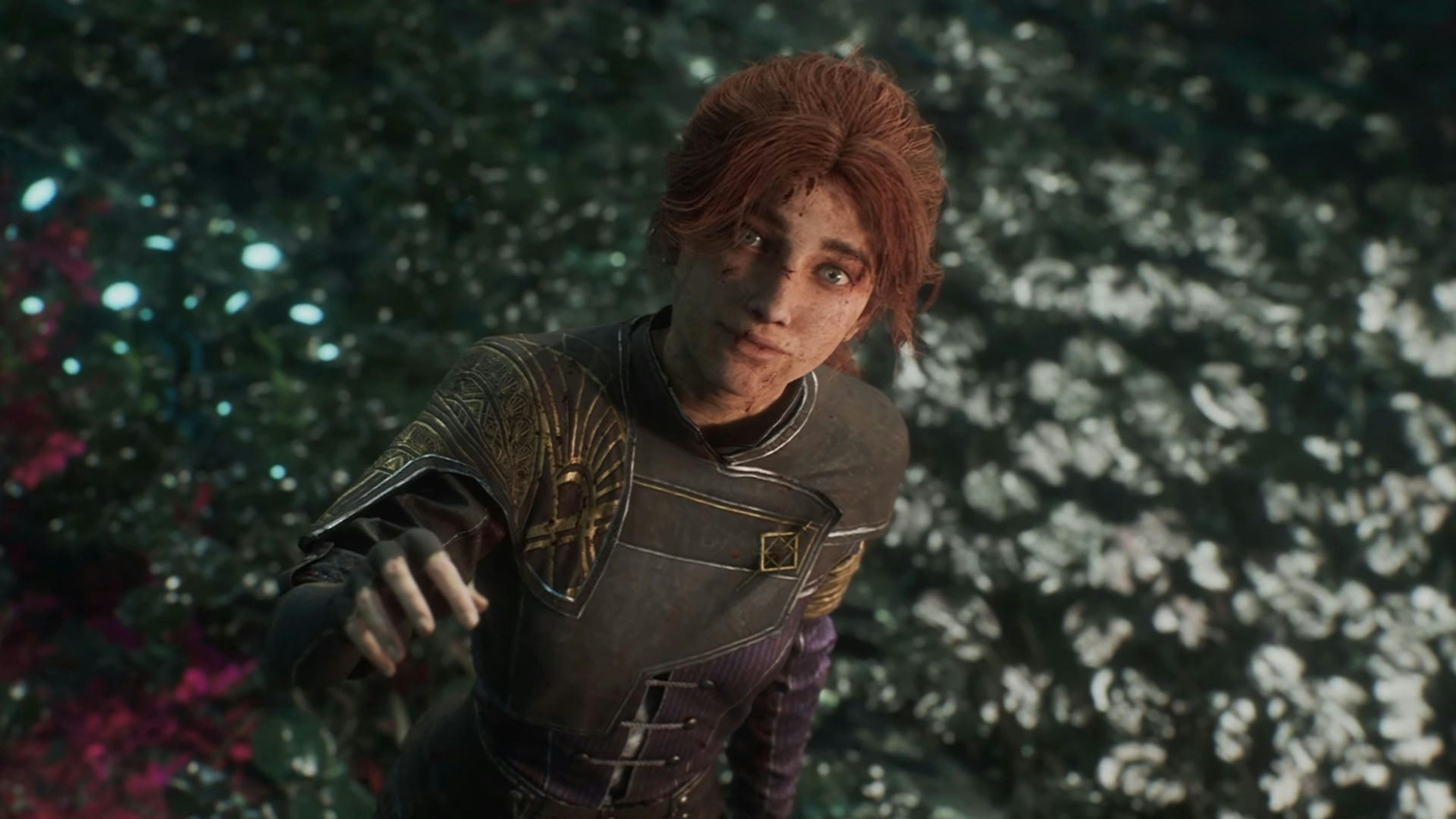 Maelle from Clair Obscur Expedition 33 looking up as if to reach for something.