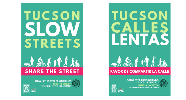 Tucson's Slow Streets fliers, in English and Spanish.
