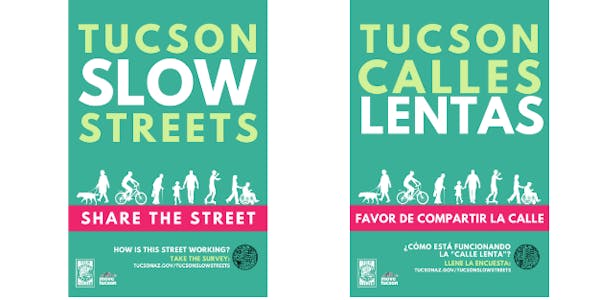 Tucson's Slow Streets fliers, in English and Spanish.