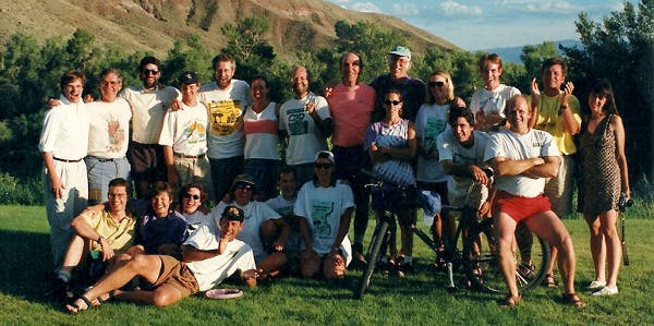 Attendees at the Thunderhead retreate in 1996. Neufeld is fifth from top left, Stephens third from bottom left, Roskowski fifth from bottom left. Photo: Charlie Gandy