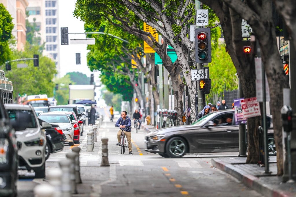 Protected bike in Los Angeles, Credit: Los Angeles Department of Transportation