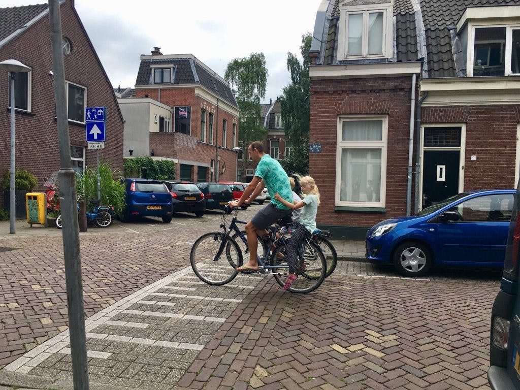 A family biking in the Netherlands.
