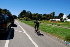 The parking protected lane on JFK Drive in Golden Gate Park.