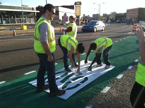 Bike lane being painted