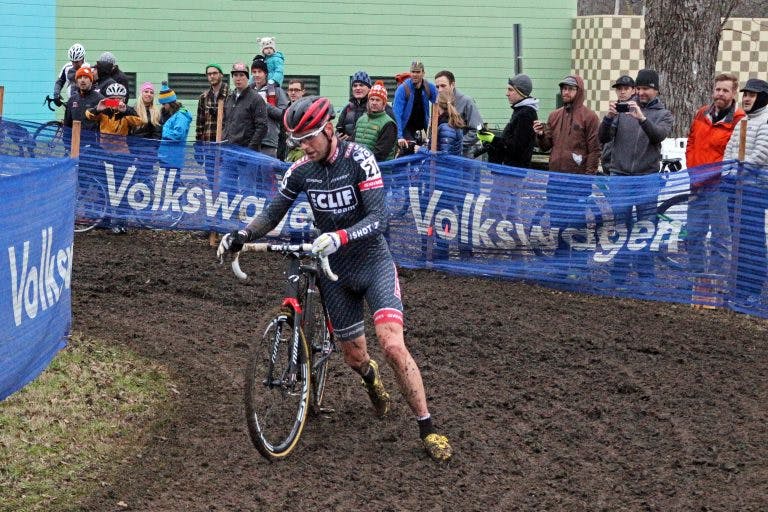 Troy Wells on a muddy course. (Photo: Dylan Seguin; courtesy of Troy Wells.)