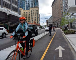 Biking in Seattle.