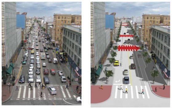 Before and after San Francisco’s proposed 6th Street Improvement Project.