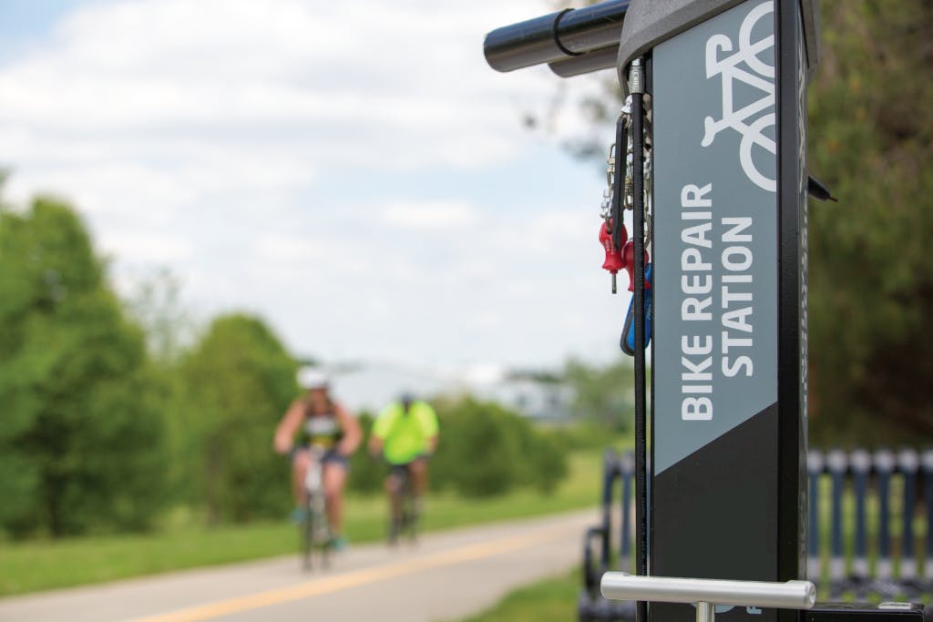 A bike repair station.