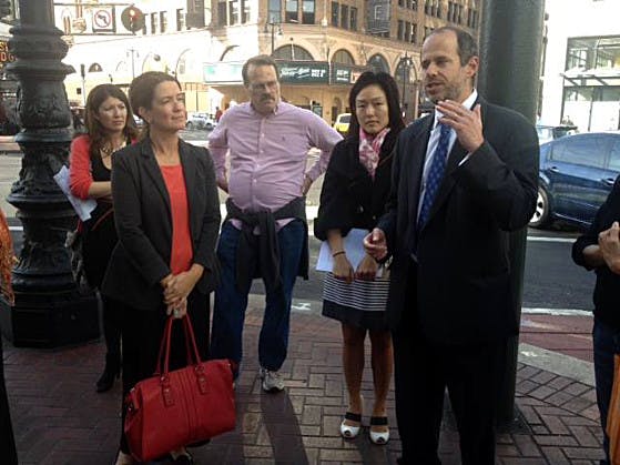 City Supervisor Jane Kim, second from right, on 6th Street.