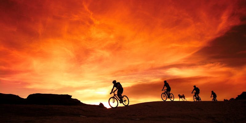 Mountain bikes against the sunset