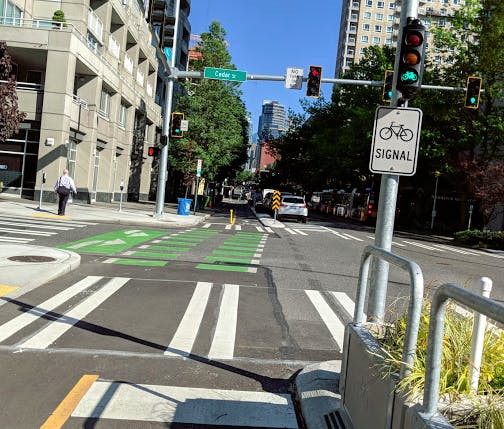 Biking in Seattle.