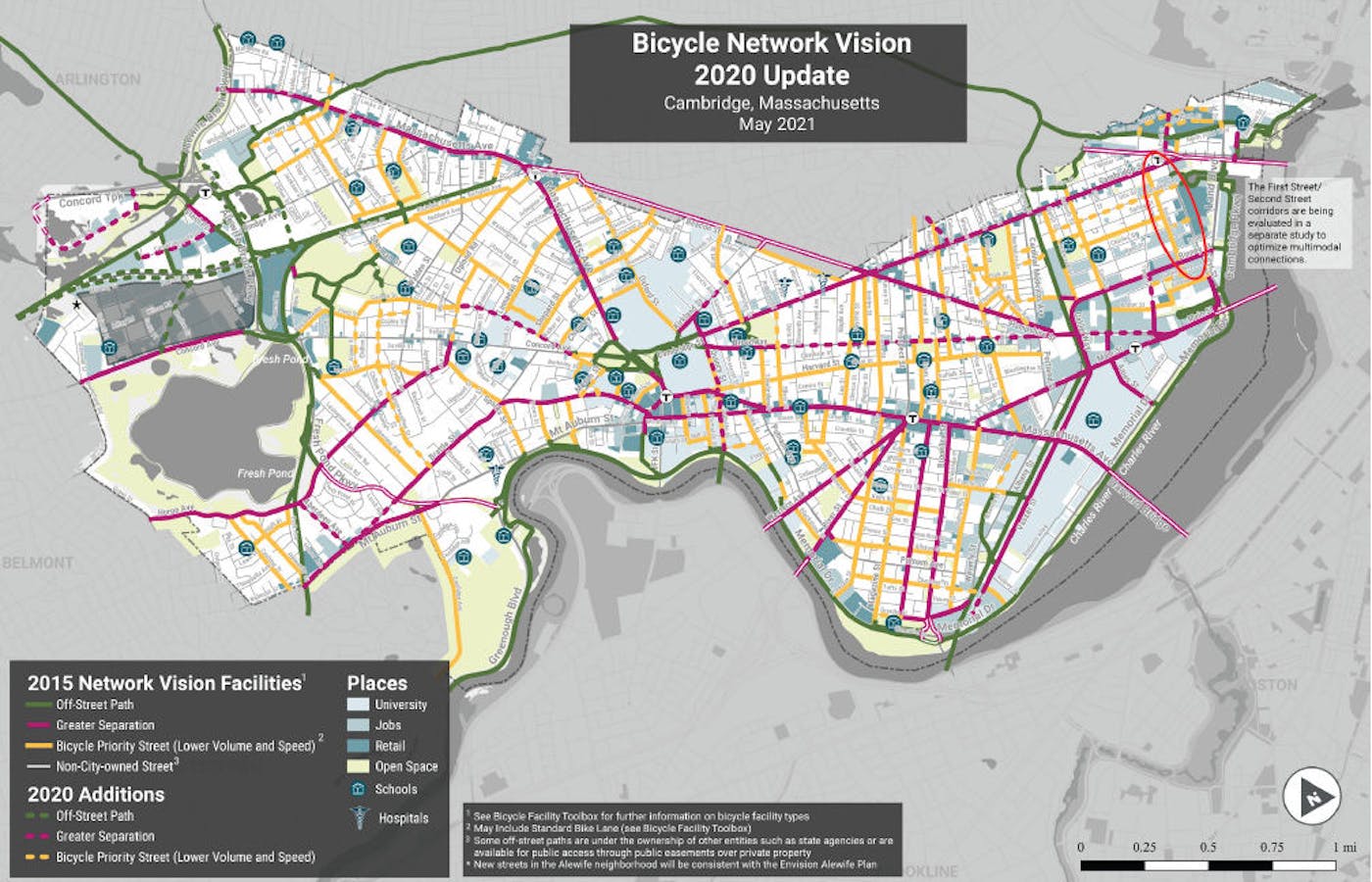 Cambridge, Massachusetts, established a clear vision for the future of bike infrastructure through its 2020 bicycle plan. (Image credit: Cambridge Bicycle Plan)