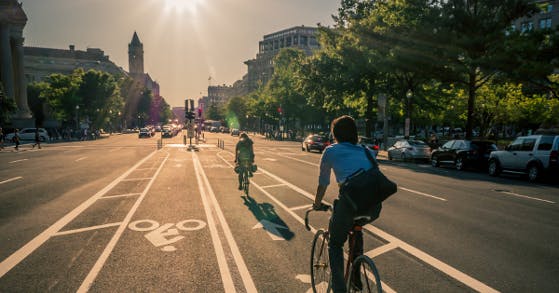 Pennsylvania Avenue uses a combination of buffered and protected bike lanes. Photo: Stewart Eastep.
