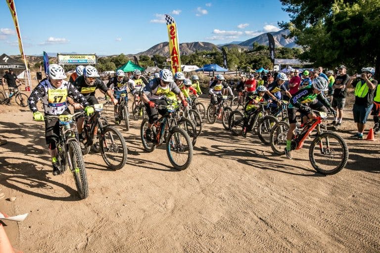 Riders at the start of an electric mountain bike race. (Source: Bosch eBike Systems.)