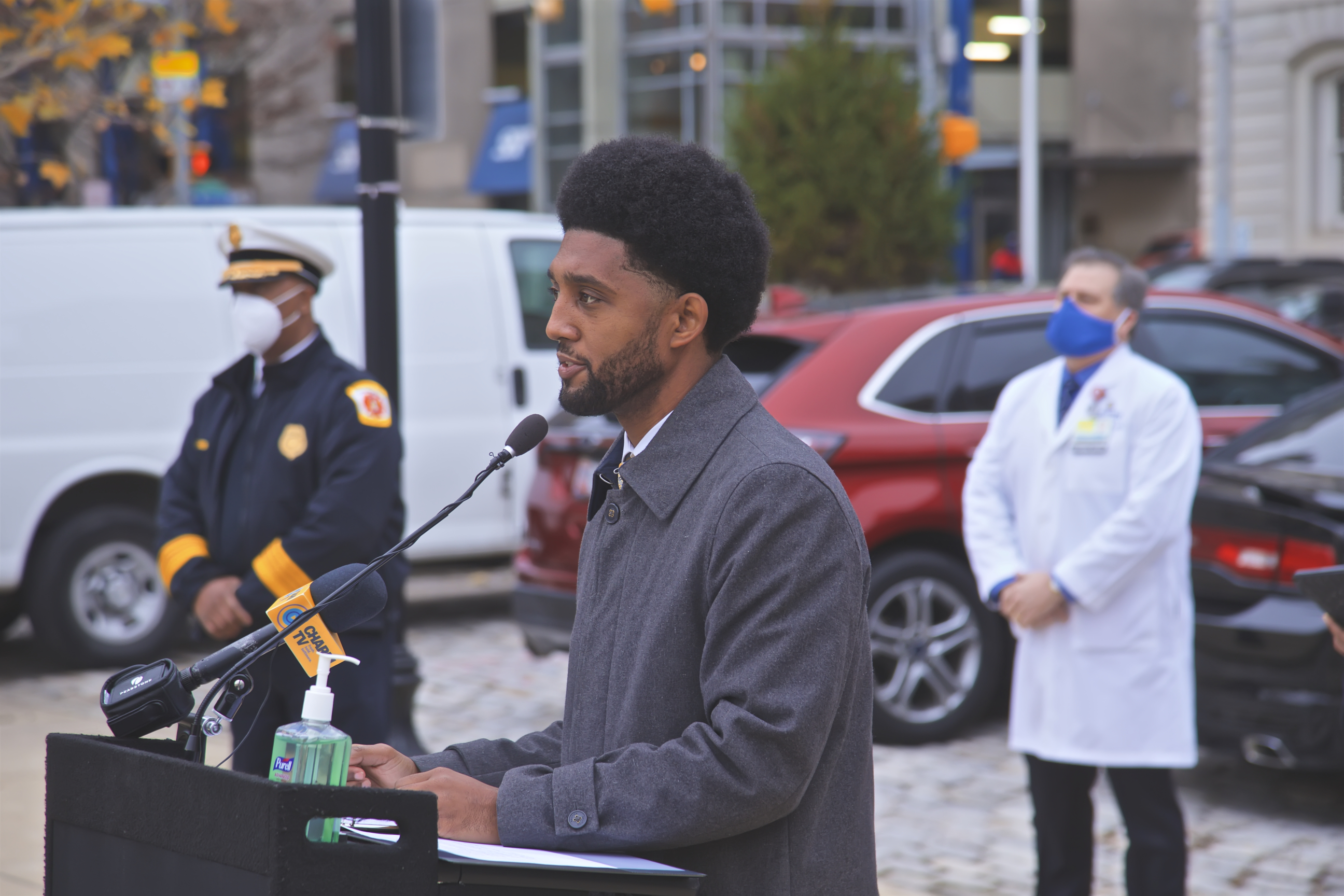 Baltimore Mayor Brandon M. Scott speaking at a press conference last December.