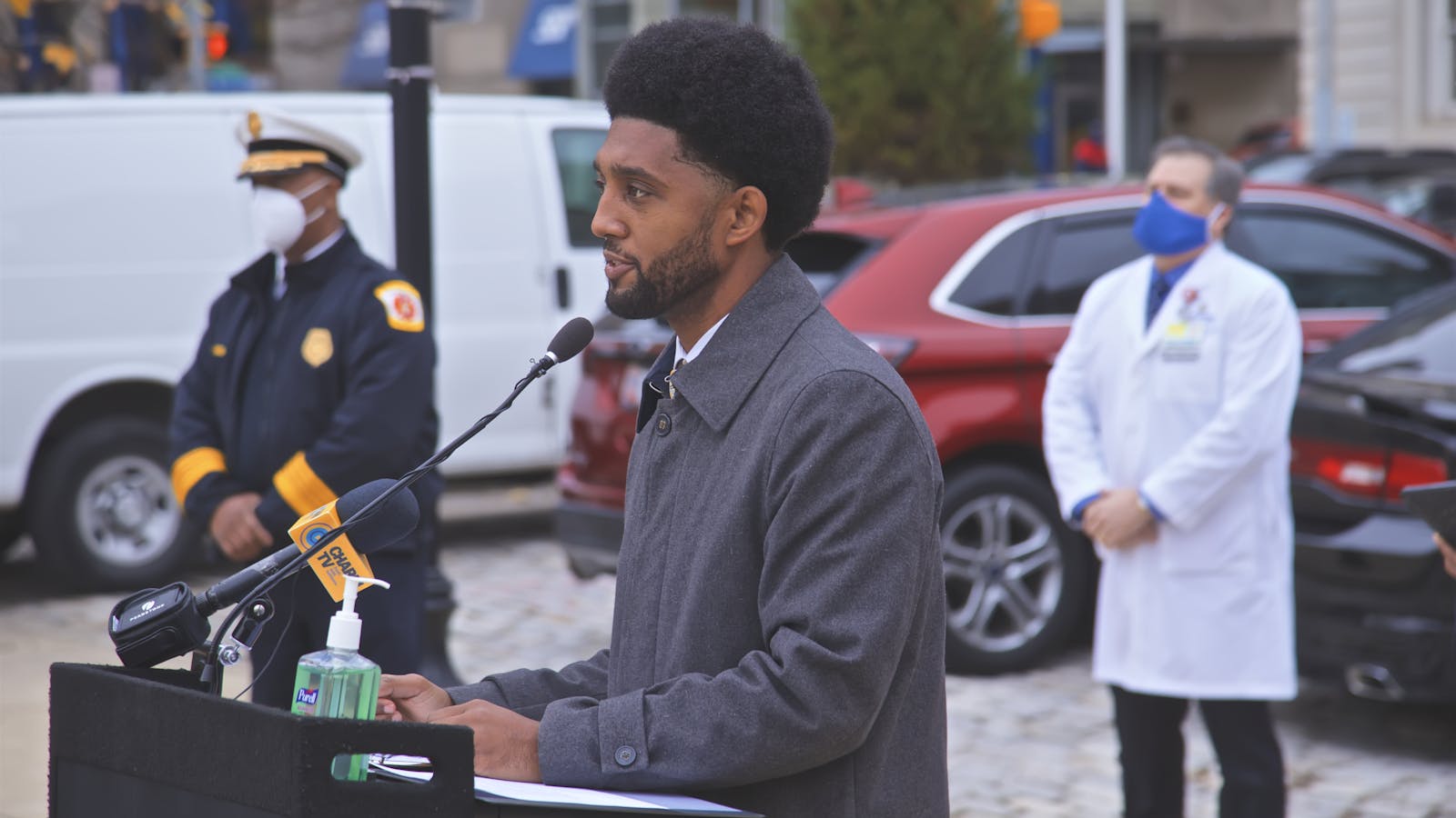 Baltimore Mayor Brandon M. Scott speaking at a press conference last December.