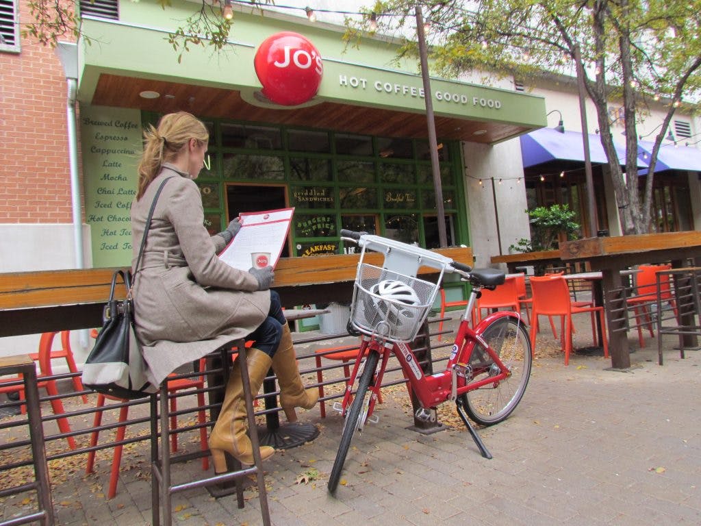 Enjoying a coffee stop in Austin.