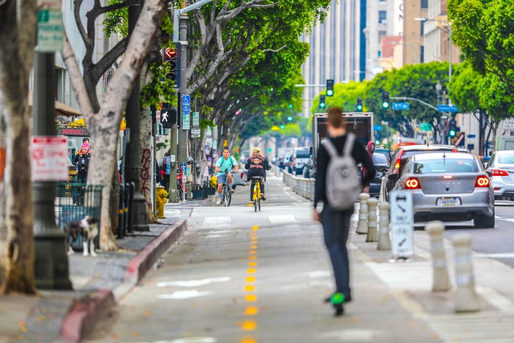 New Spring Street bike lanes. 
