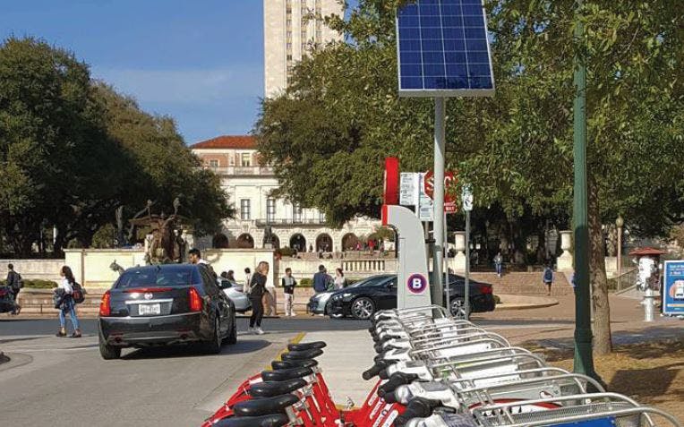 A bike sharing station near the University of Texas campus