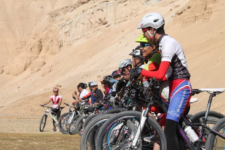 Riders get ready to start the mens race in the Hindukush MTB Challenge.