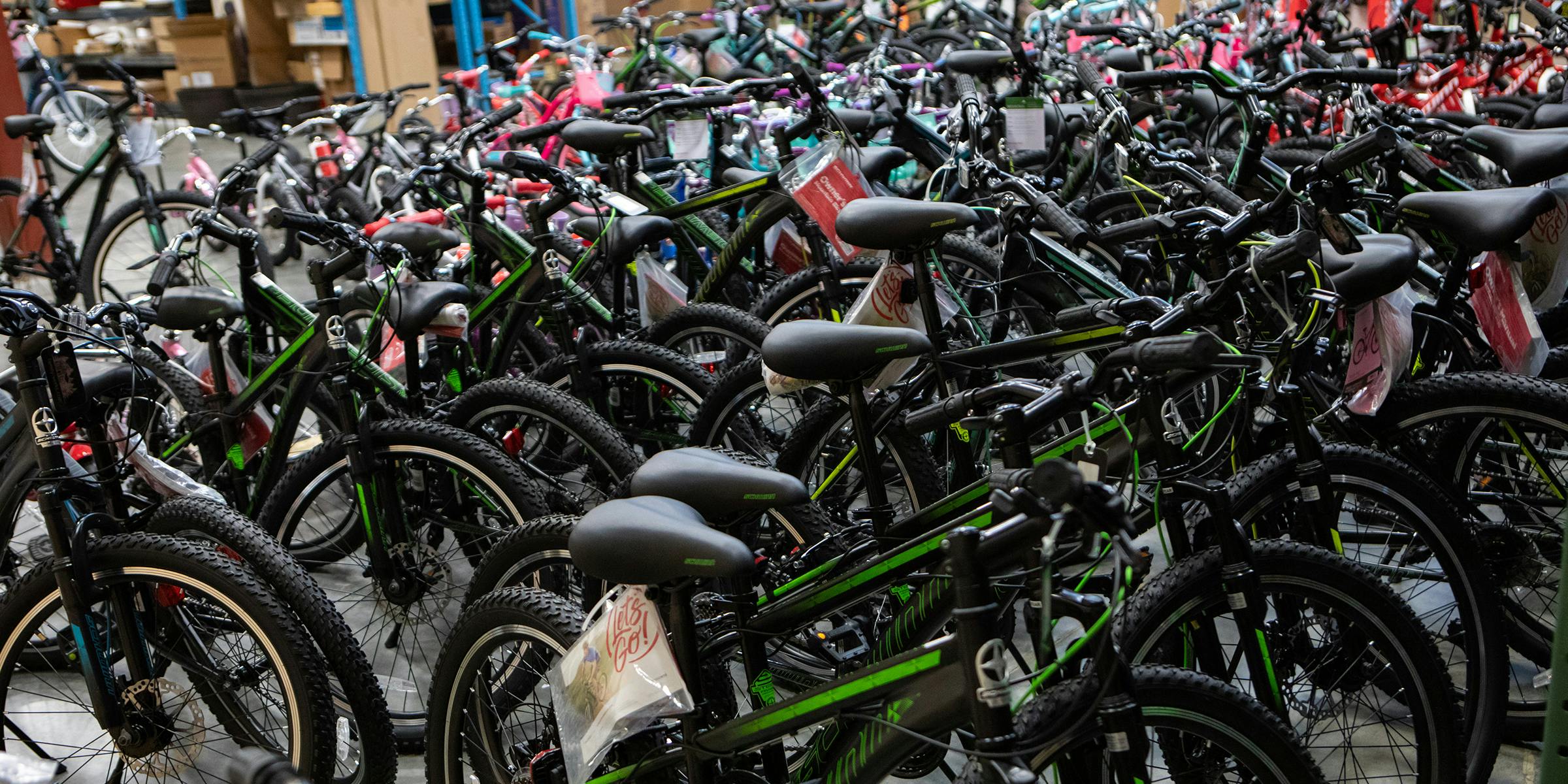 Just some of the hundreds of donated bicycles.
