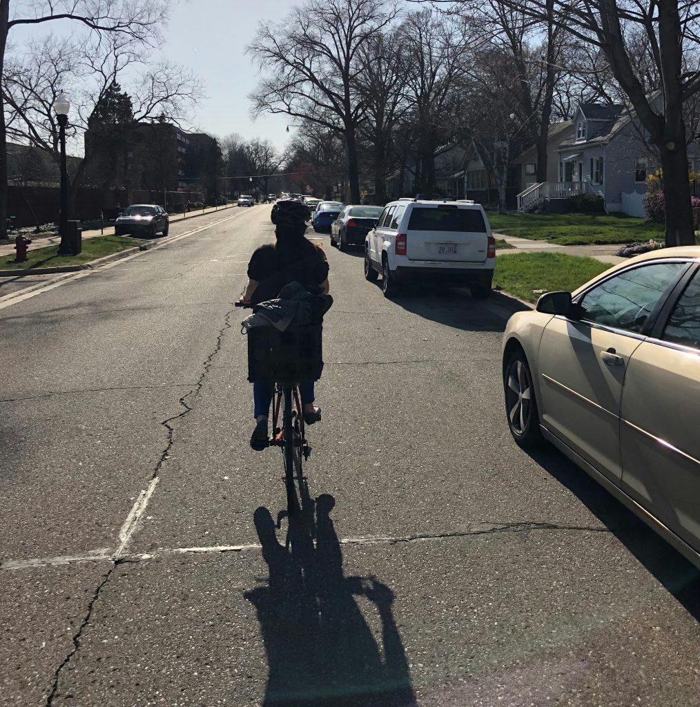 A bicyclist in Ferndale, Michigan.
