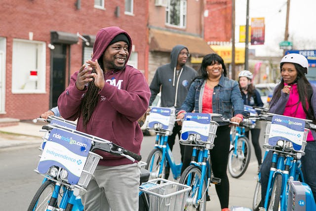 Philadelphia, the original Living Lab, will continue its equity work with Indego bike share as part of a new cohort. (Photo courtesy of Indego)