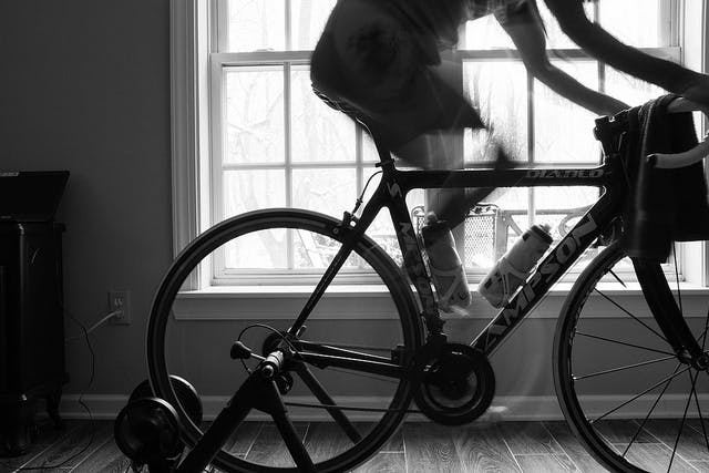 A bike trainer brings cycling inside.