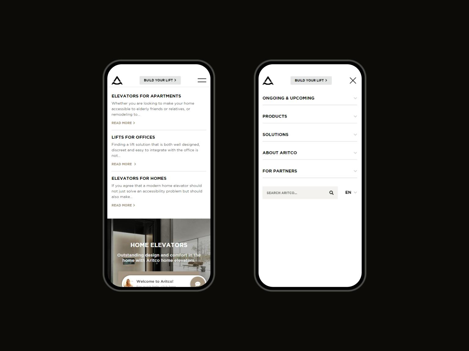 Aritco.com web mockup on mobile