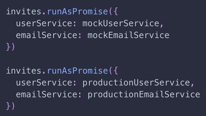 Running our program with mock and production dependencies